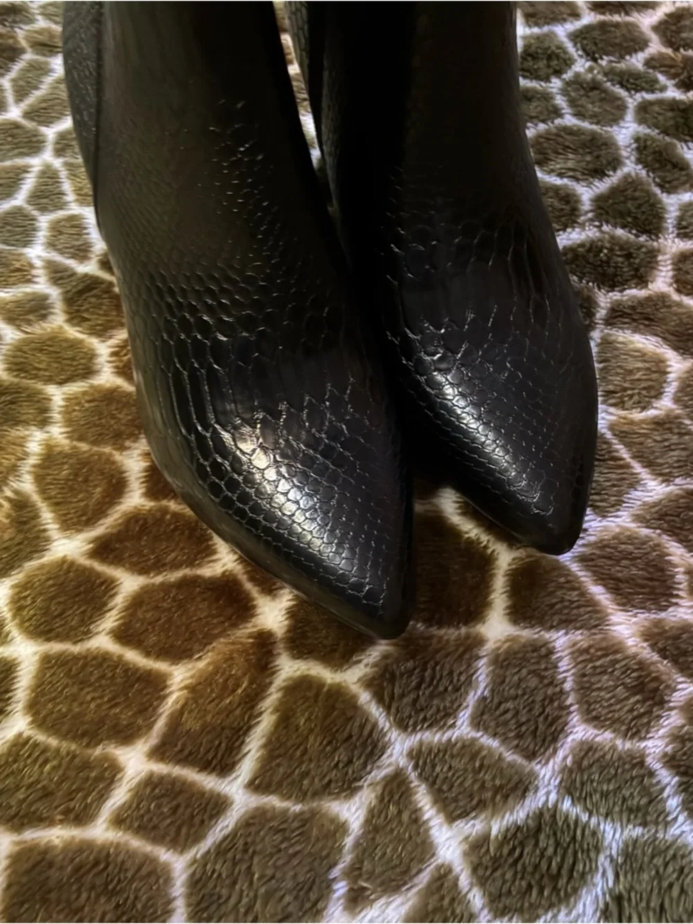 Women’s Black Snake-Embossed Block Heel Mid-Calf Boots - Picture 5 of 8